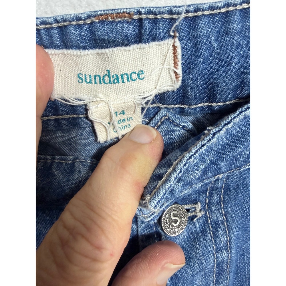 Sundance Jolienne Cargo Denim Jogger Pants exposed Button Fly 14 Medium Wash - Picture 7 of 8